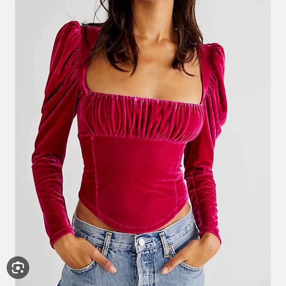 Free People Hold Me Puff Sleeve Velvet Top